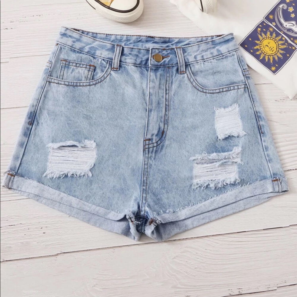 RIPPED DENIM CUFFED SHORTS